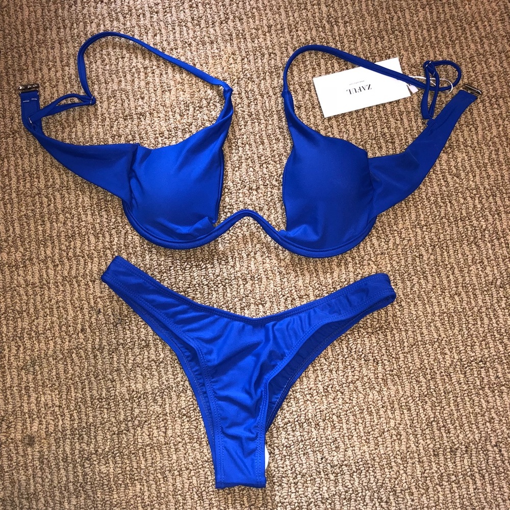 Zaful Royal Blue Push Up Plunge Bathing Suit